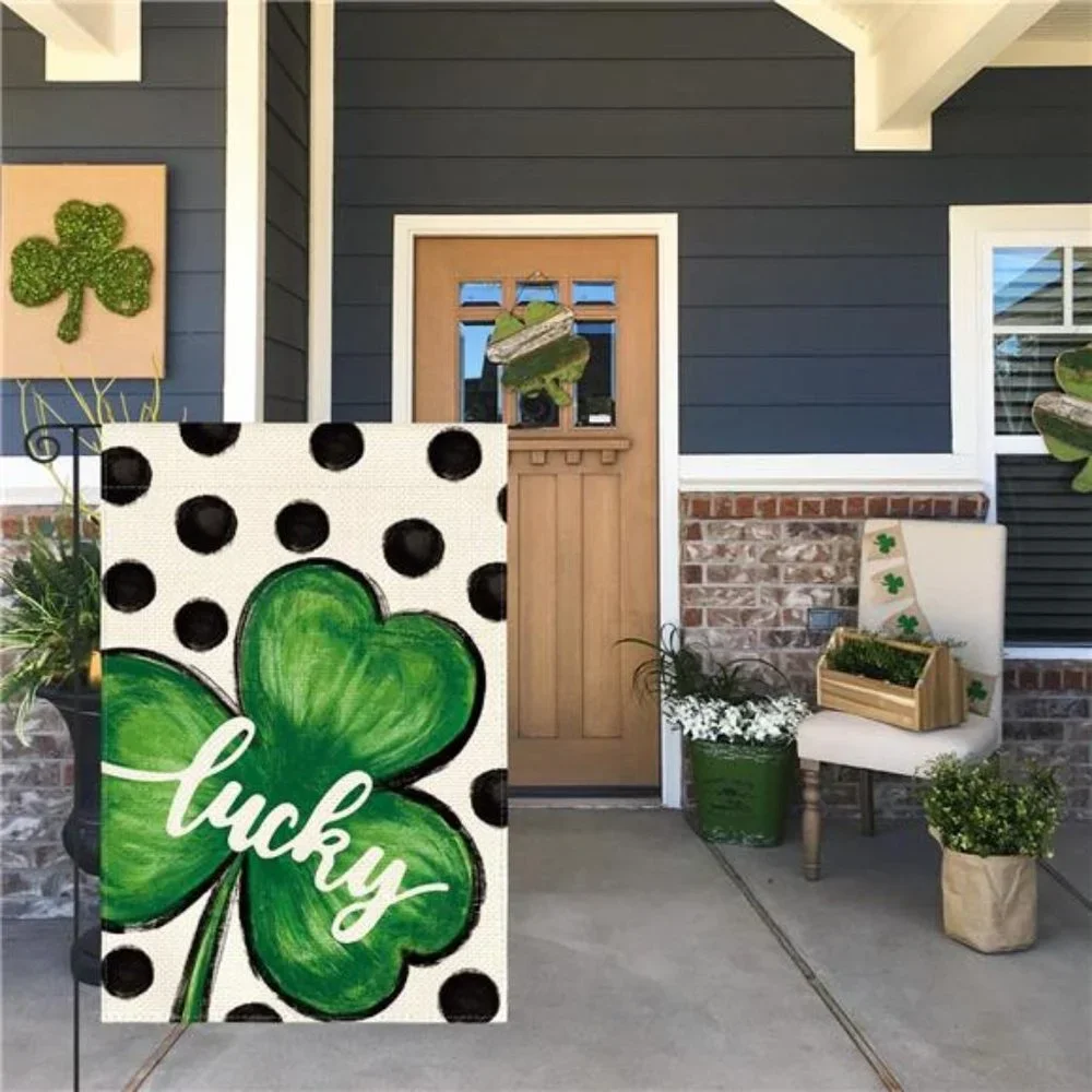 St Patricks Day Lucky Shamrock Garden Flag 12x18 Inch Double
